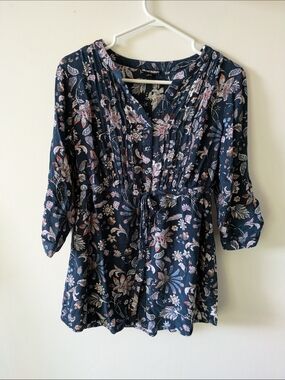 Hilary Radley Navy Floral Tunic SZ M
